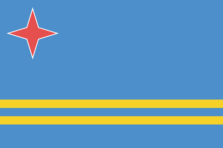 Aruba Flag - Light blue field with two yellow stripes and red four-pointed star